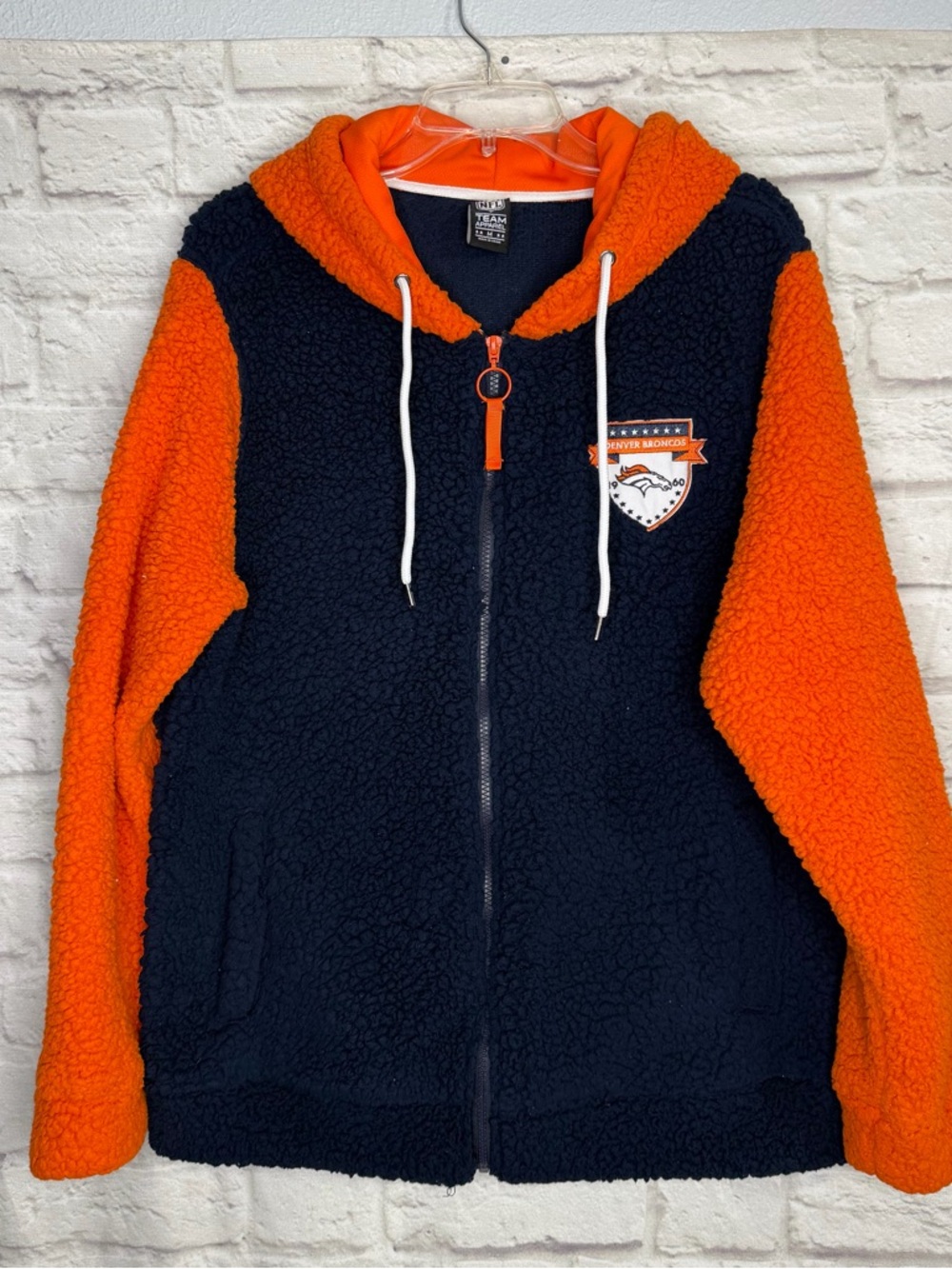 Denver Broncos Sherpa hoodie Jacket in Navy and Orange - Size M